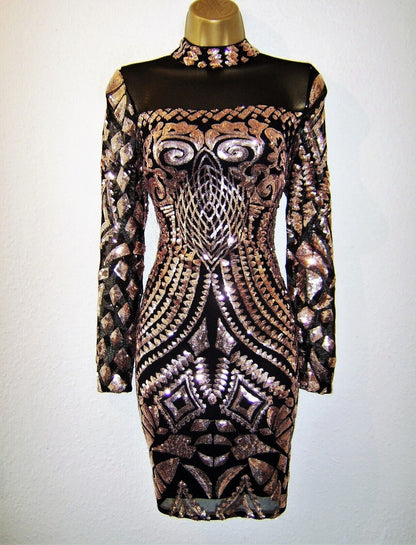 Sam Faiers Mesh Sequin Turtle Neck Bodycon Dress
