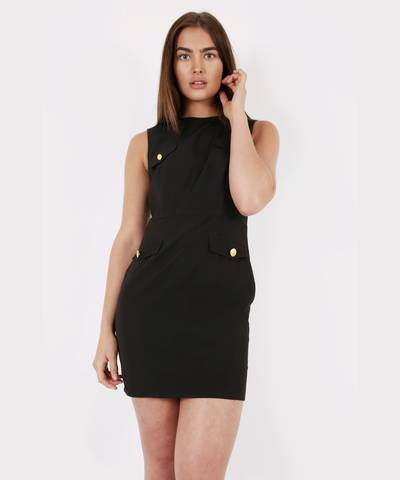 Button Detail Mini Dress Black