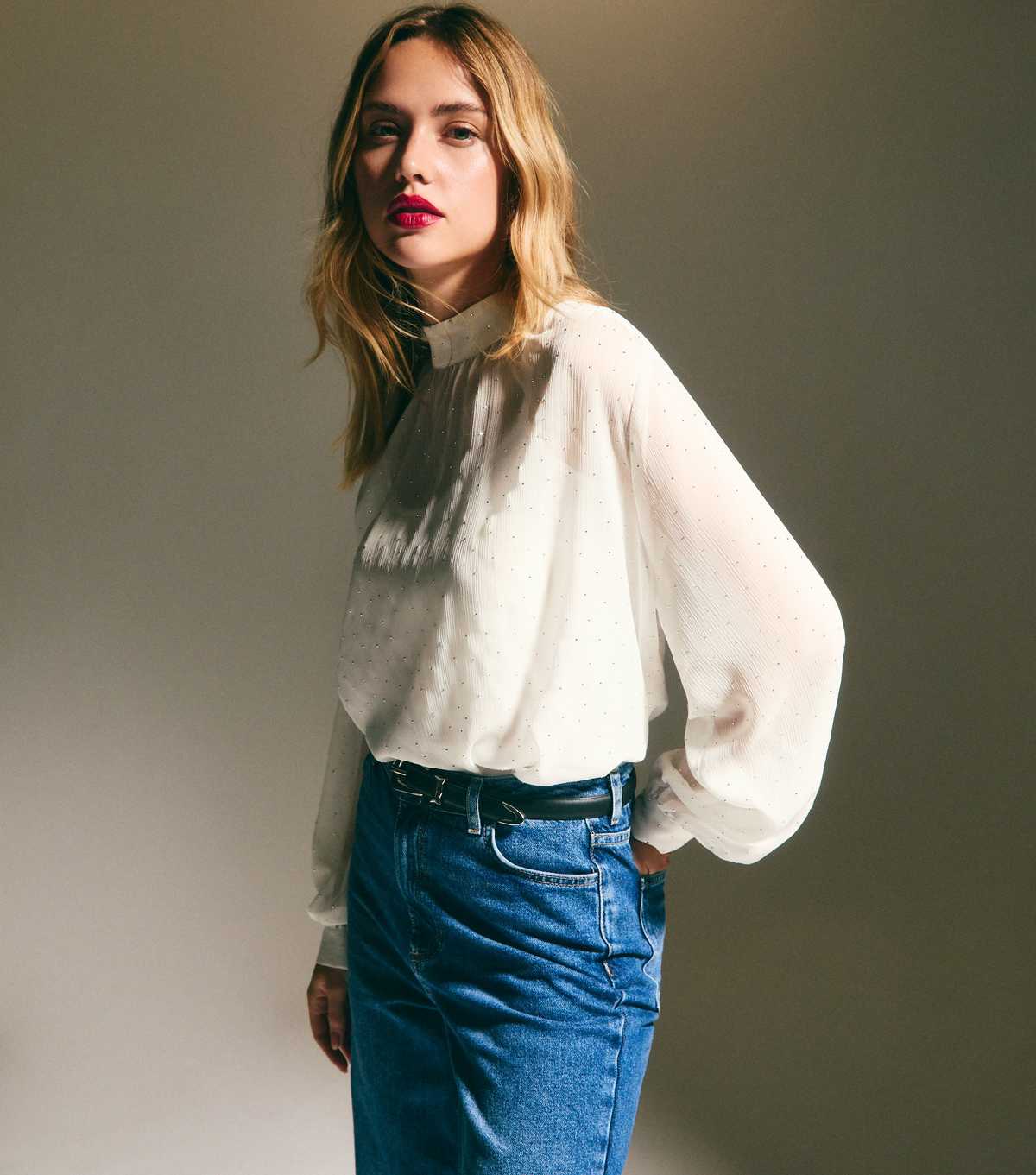 Off White Crystal Chiffon Blouse