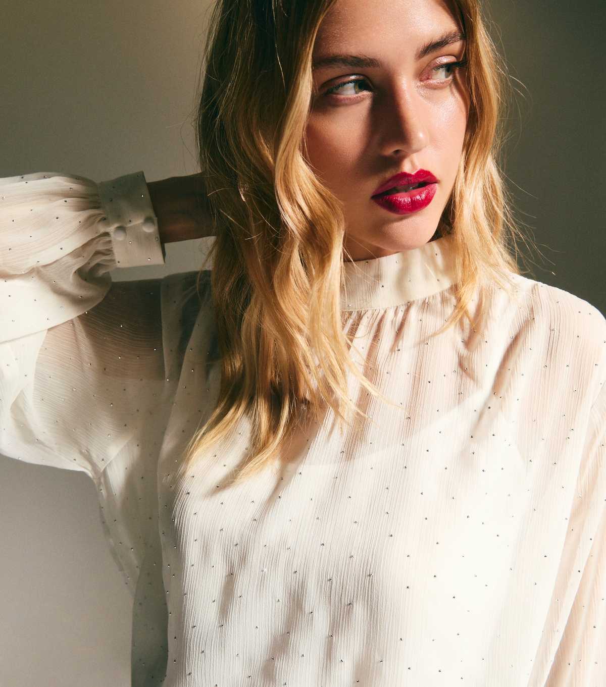 Off White Crystal Chiffon Blouse