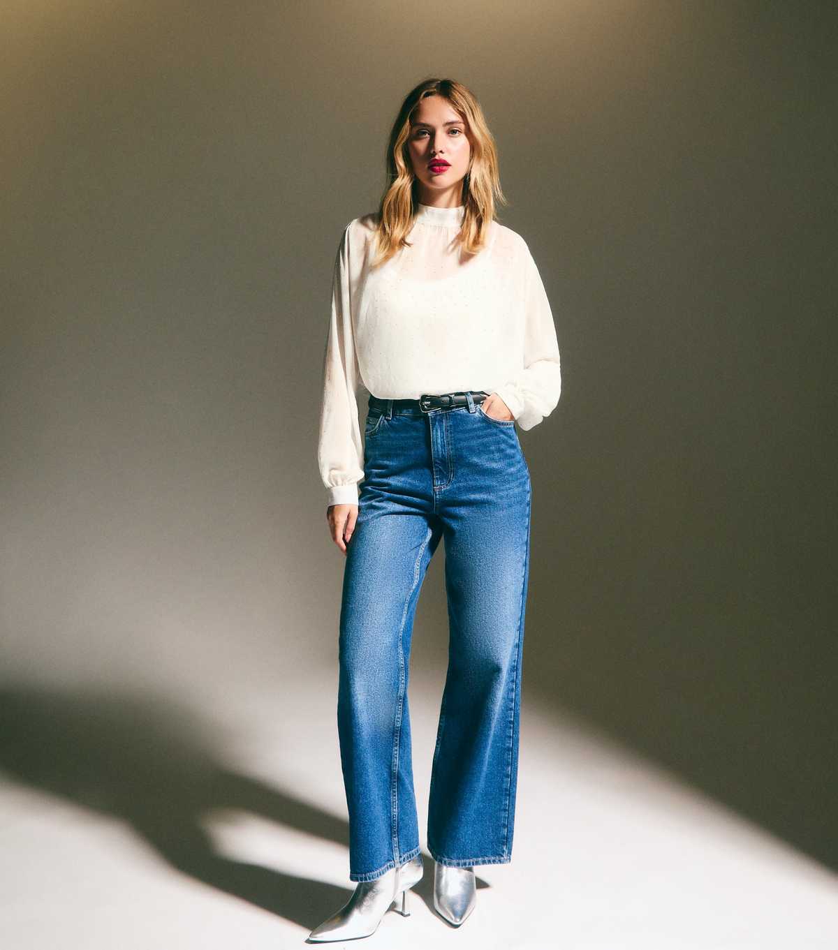 Off White Crystal Chiffon Blouse