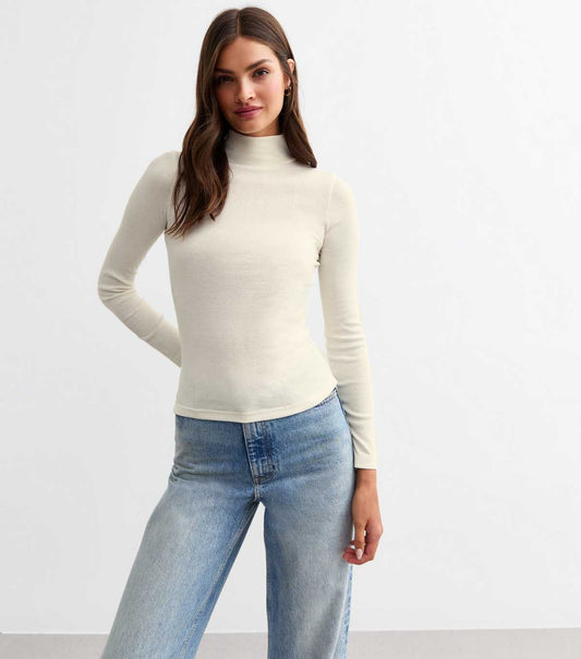 Ribbed Roll Neck Long Sleeve Top