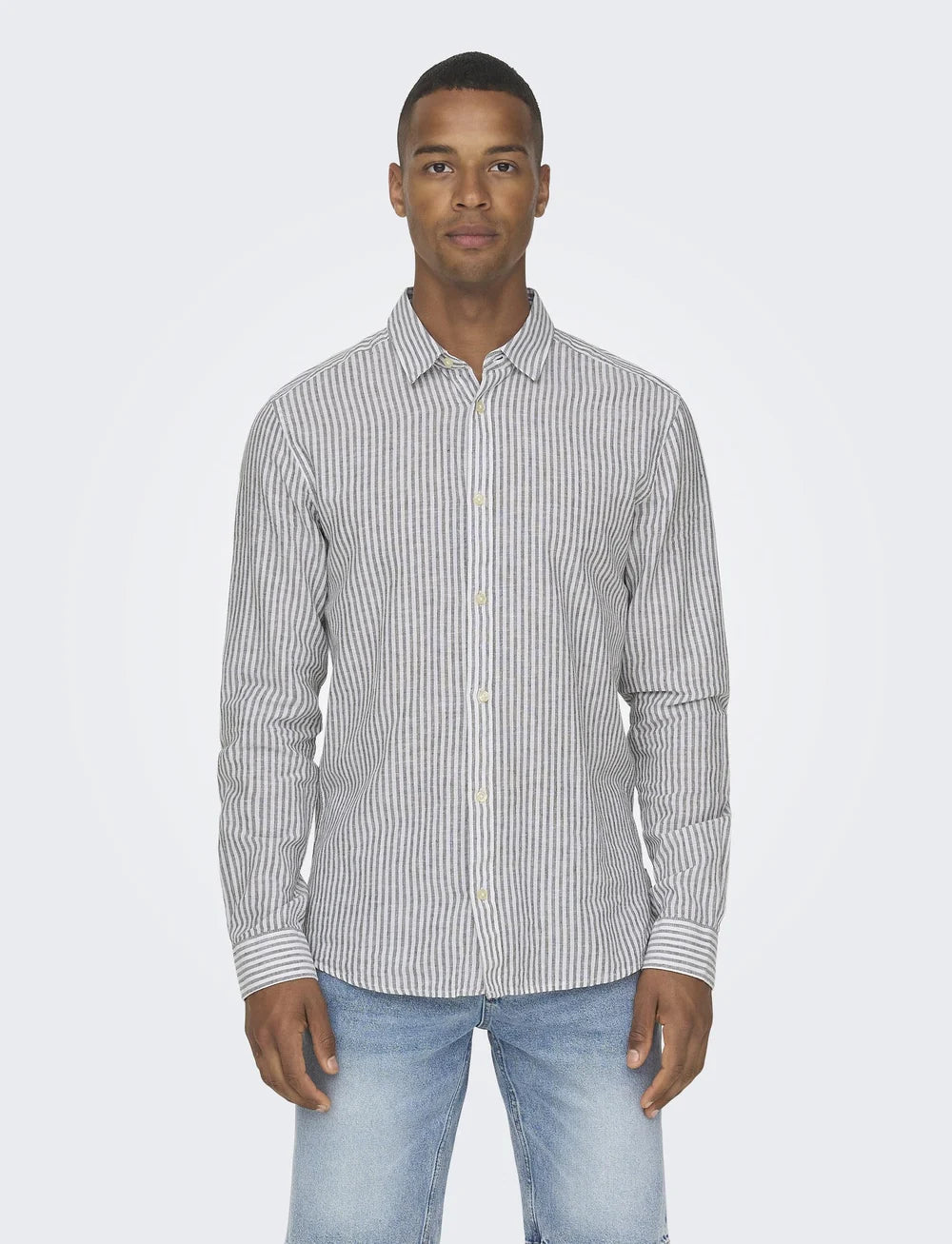 ONSCAIDEN Long Sleeve Stripe Linen Shirt -Navy Blue