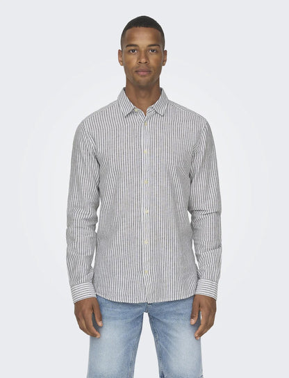 ONSCAIDEN Long Sleeve Stripe Linen Shirt -Navy Blue