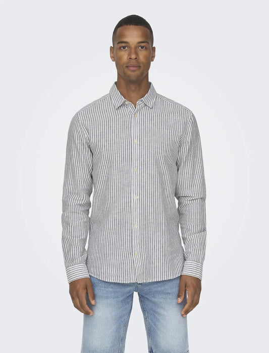 ONSCAIDEN Long Sleeve Stripe Linen Shirt -Navy Blue
