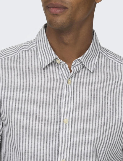 ONSCAIDEN Long Sleeve Stripe Linen Shirt -Navy Blue