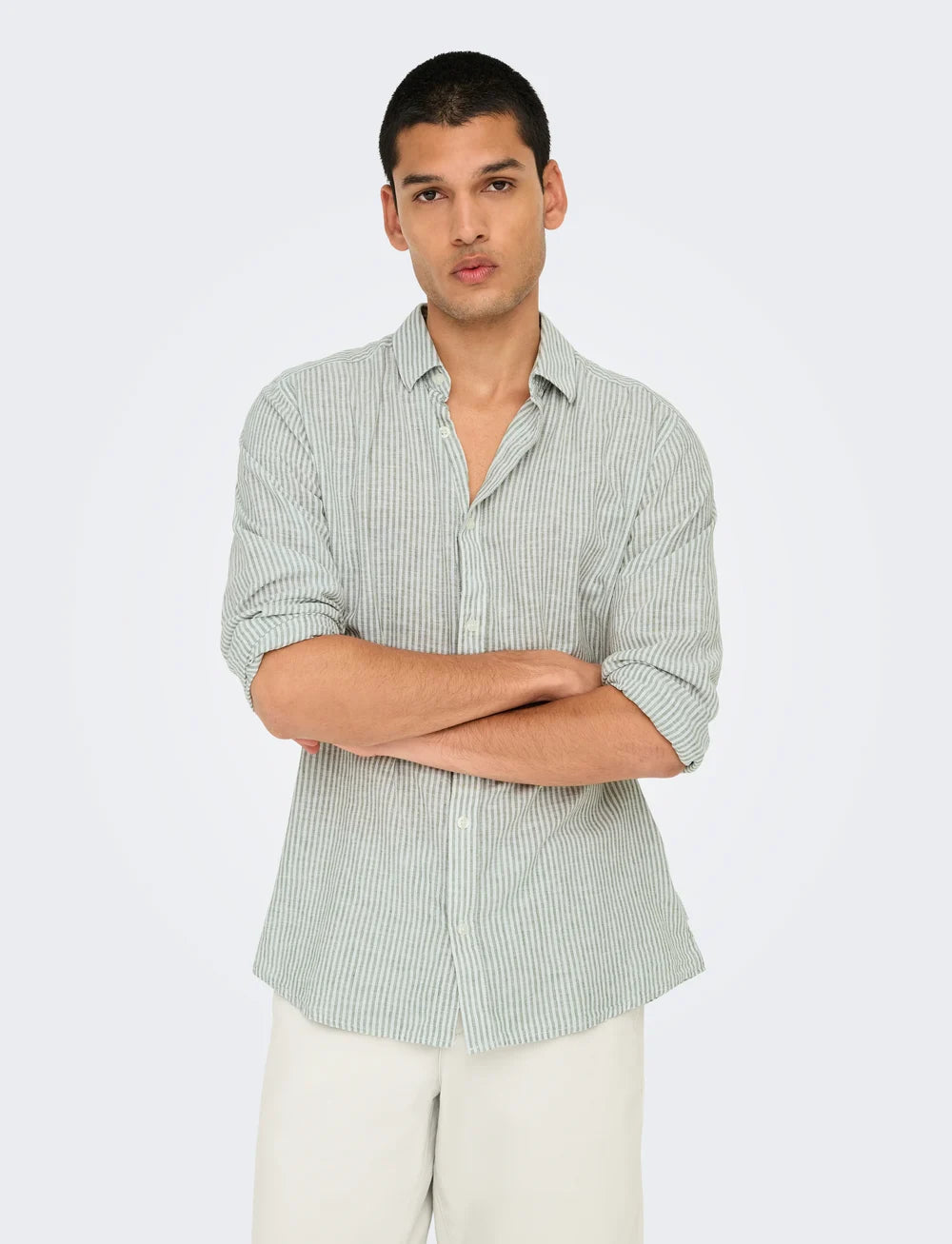 ONSCAIDEN LIFE LS Stripe Linen Shirt- Sea Spray