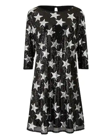 Black Star Sequin Tunic Dress