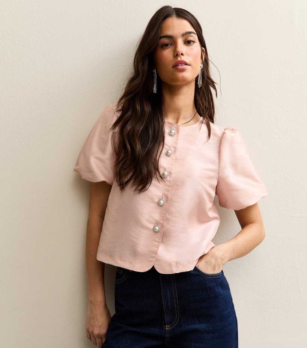 Pale Pink Taffeta Puff Sleeve Top