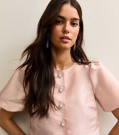 Pale Pink Taffeta Puff Sleeve Top