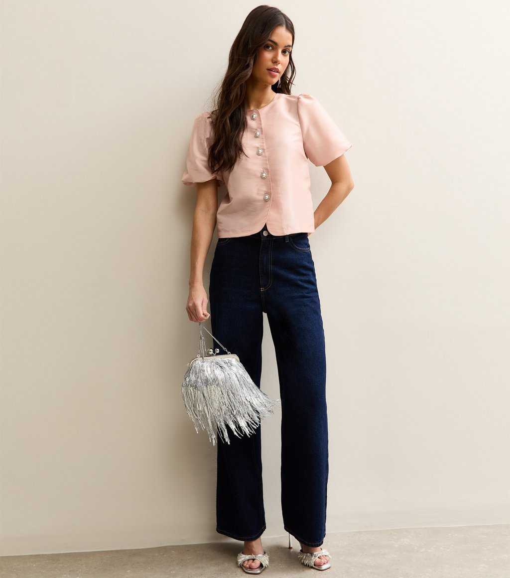 Pale Pink Taffeta Puff Sleeve Top