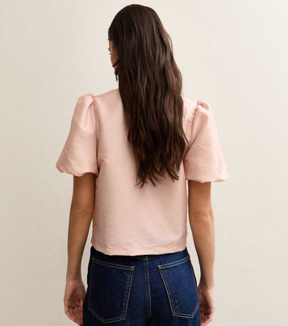 Pale Pink Taffeta Puff Sleeve Top