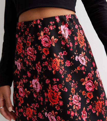 Petite Black Floral Midaxi Skir