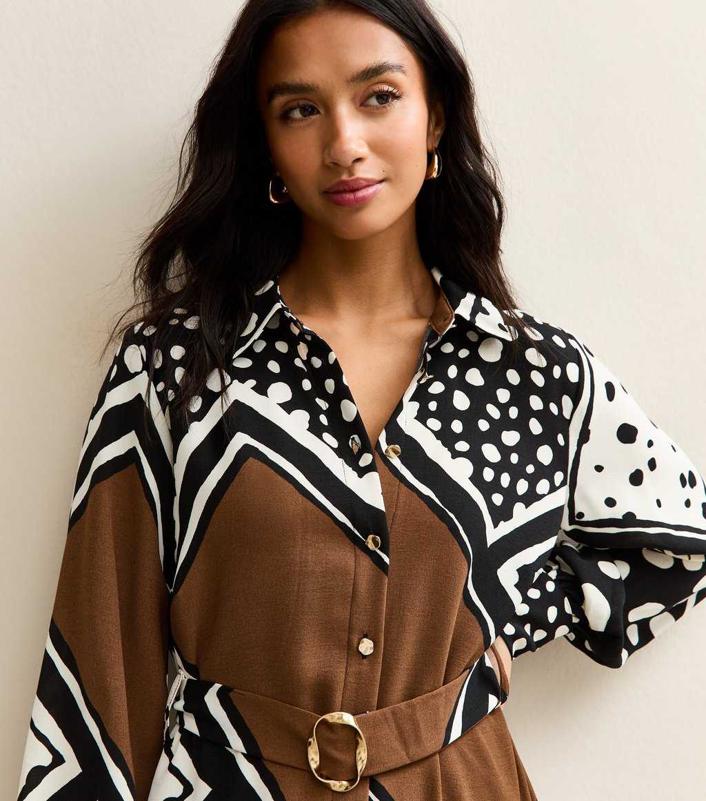 Black Patchwork Print Midi Dress