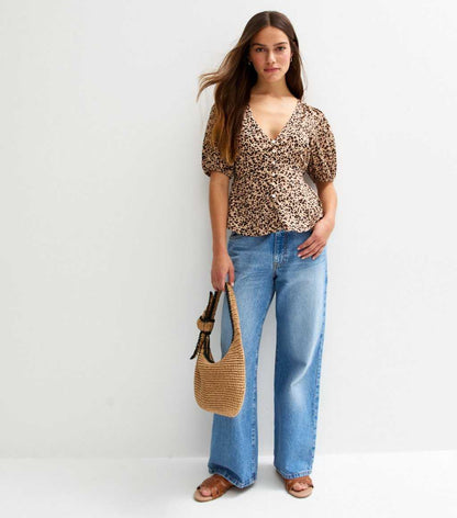 Petite Brown Crepe Leopard Print Top
