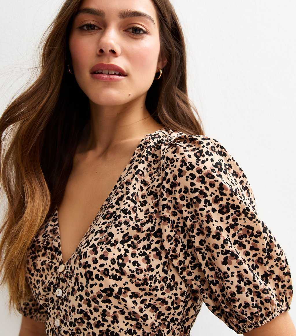 Petite Brown Crepe Leopard Print Top