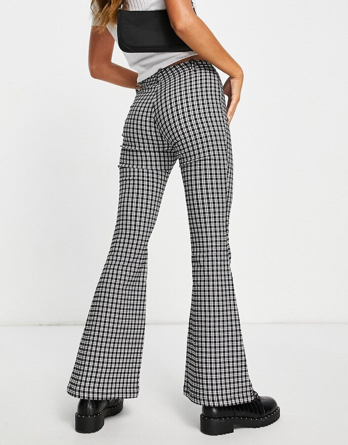 Pimkie Flare Trouser In Black Check