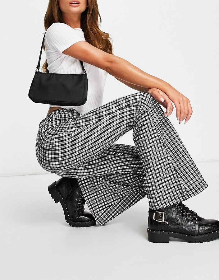 Pimkie Flare Trouser In Black Check