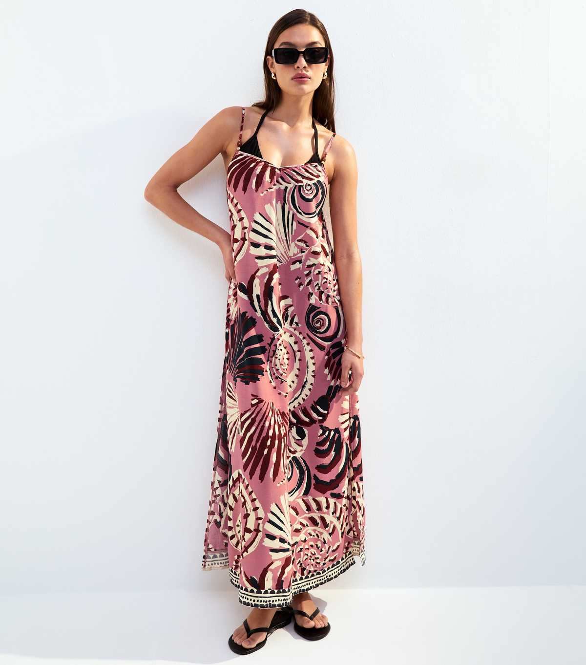 Pink Shell Print Maxi Dress