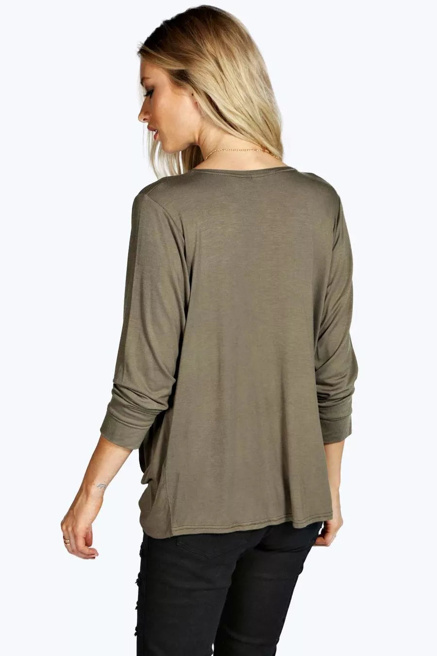 Plunge Neck Drape Long Sleeved Top