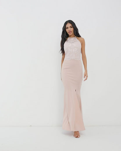 Victoria Halterneck Maxi Dress Nude