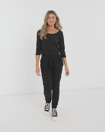 Relaxed 3/4 Sleeve Jumpsuit Black