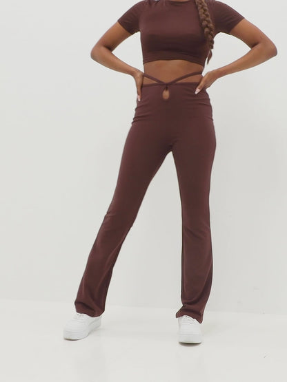 Crepe Tie Pants Brown