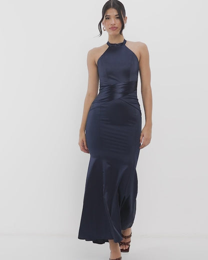 High Neck Slinky Maxi Dress Navy