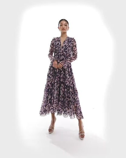 Stye Cheat ruffle detail maxi dress in purple print