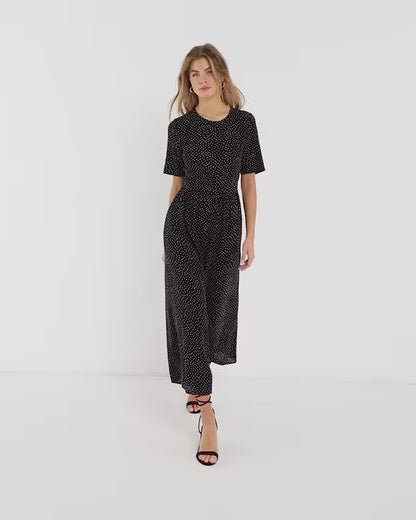 Tea Jumpsuit With Button Back Detail in Spot Print