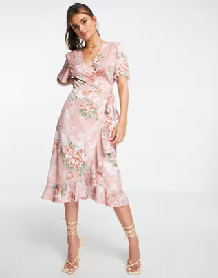 Pink Floral  Print Wrap Midi