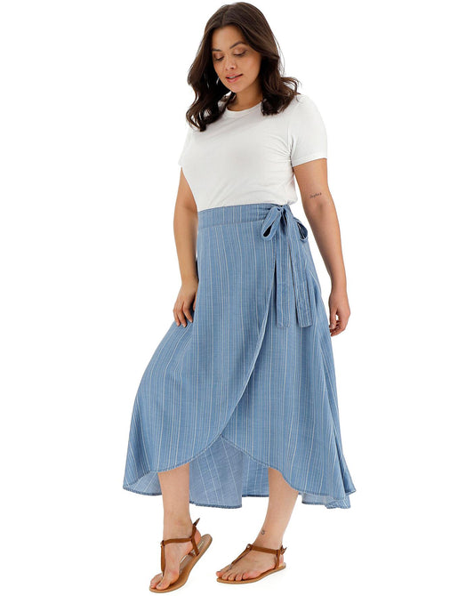 Stripe Lyocell Denim Wrap Maxi Skirt