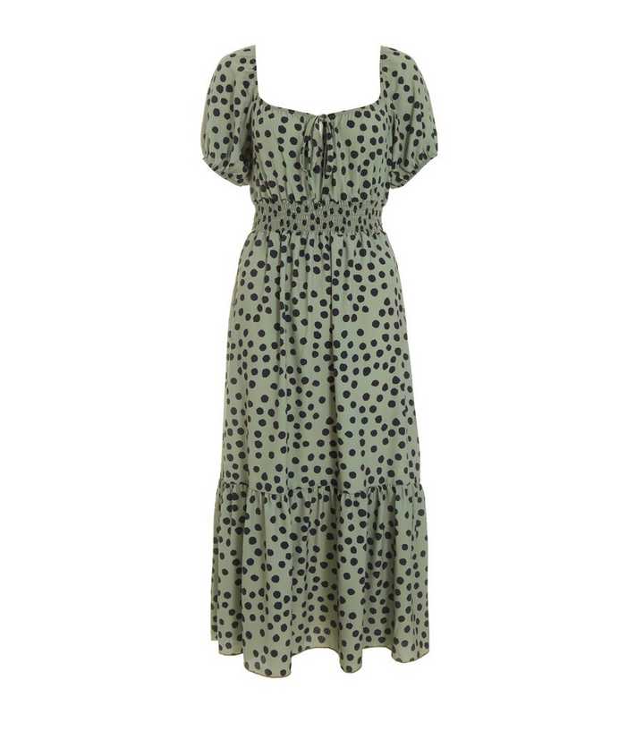 Olive Polka Dot Tiered Midaxi Dress