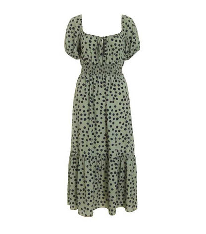 Olive Polka Dot Tiered Midaxi Dress