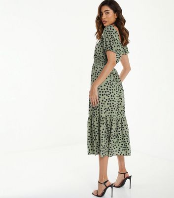 Olive Polka Dot Tiered Midaxi Dress