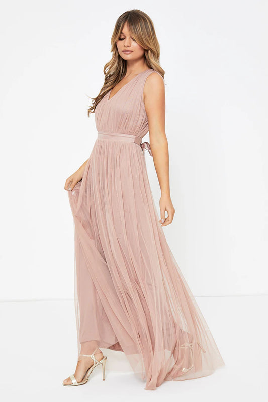 Light Pink Bow Back Wide Strap Maxi Dress
