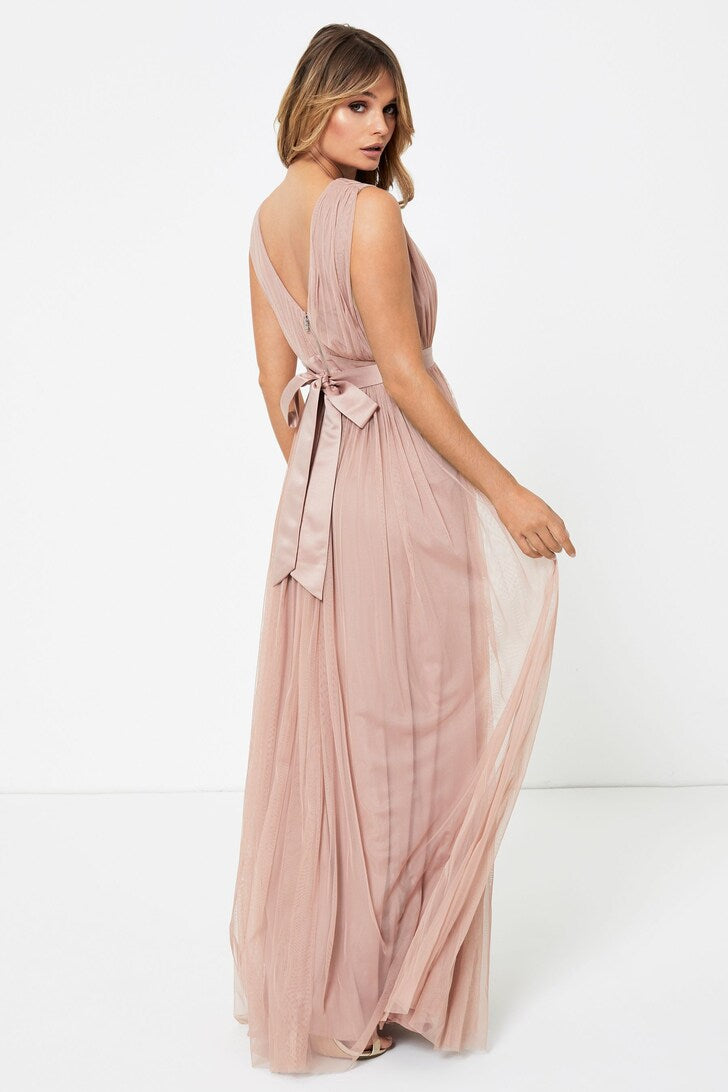 Light Pink Bow Back Wide Strap Maxi Dress