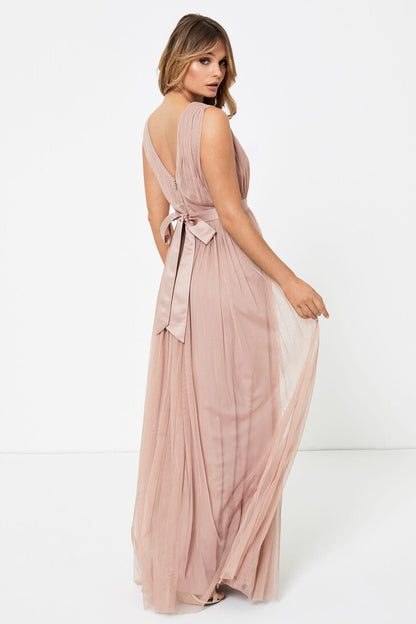 Light Pink Bow Back Wide Strap Maxi Dress