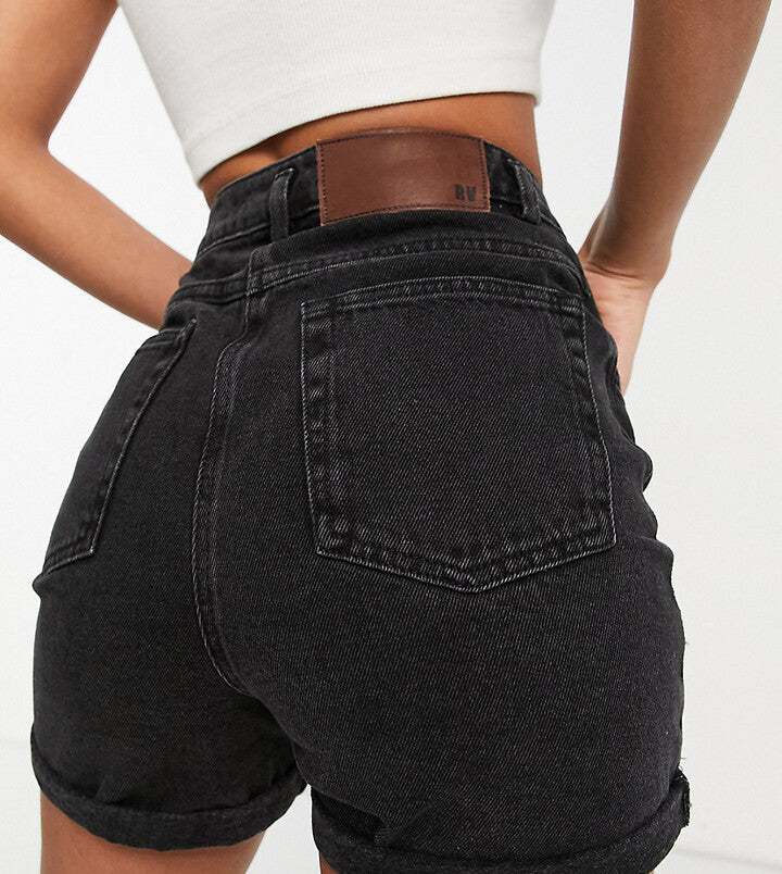 Reclaimed Vintage Washed Black Denim Mom Short