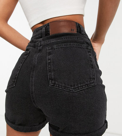 Reclaimed Vintage Washed Black Denim Mom Short