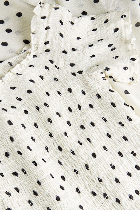 Polka Dot Shirred Midi Dress