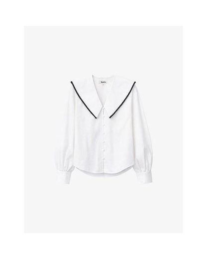 Woman's White Collared Long Sleeve Stretch Cotton Shirt