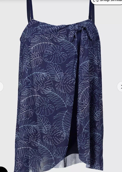 Blue Leaf Print Skirted Swimsuit