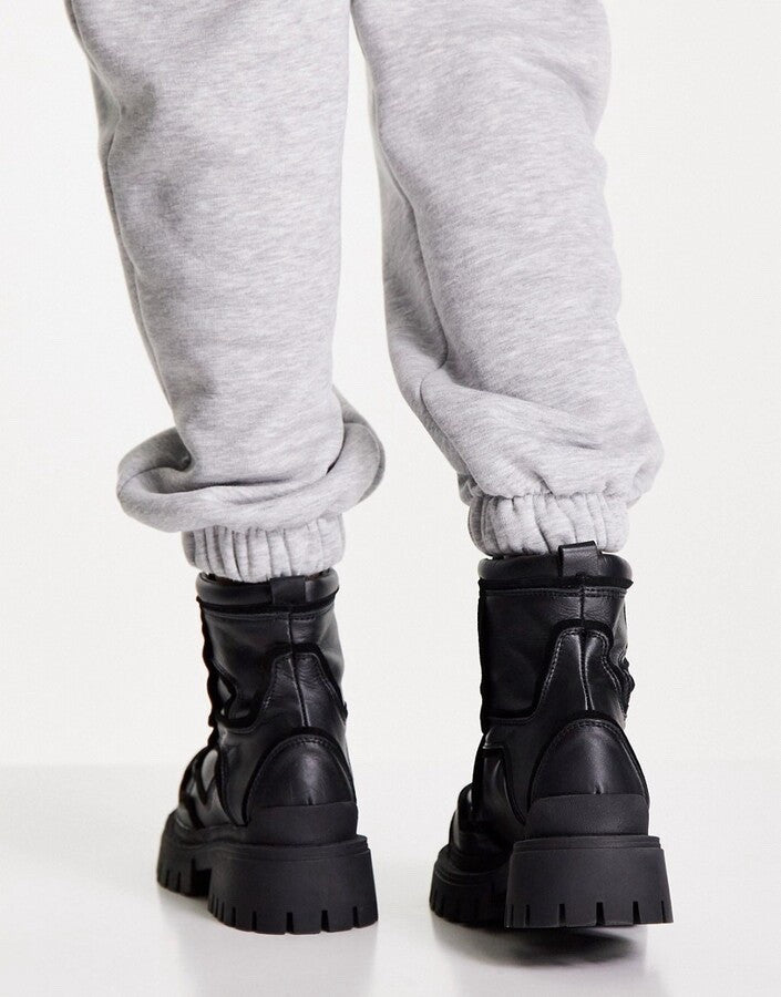 Alex Leather Chunky Lace Up Boot In Black