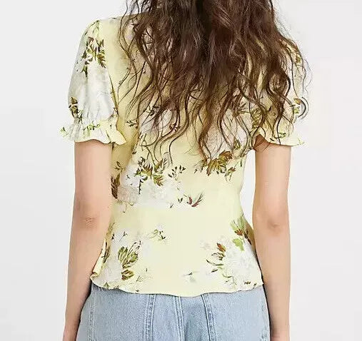 Yellow Rose Print Peplum Top