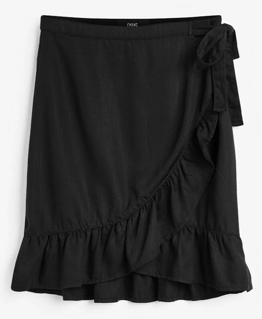 Tencel Black Ruffle Hem Wrap Skirt