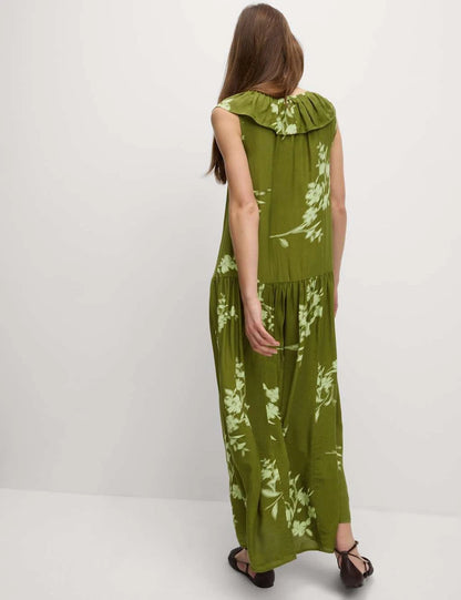 V Neck Frill Detail Midaxi Dress