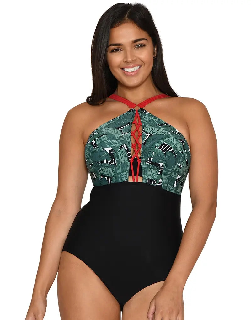 Paradise Palm Plunge One Piece Swimsuit