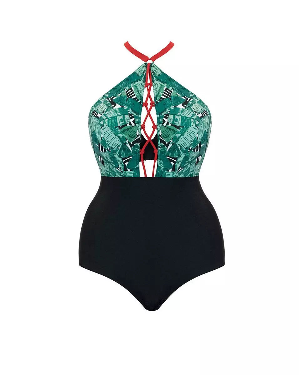 Paradise Palm Plunge One Piece Swimsuit