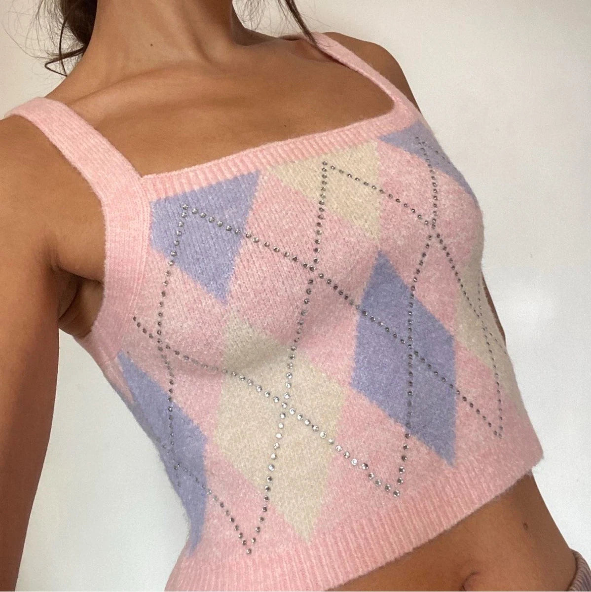Pink Argyle Diamond Cami Co- Ord